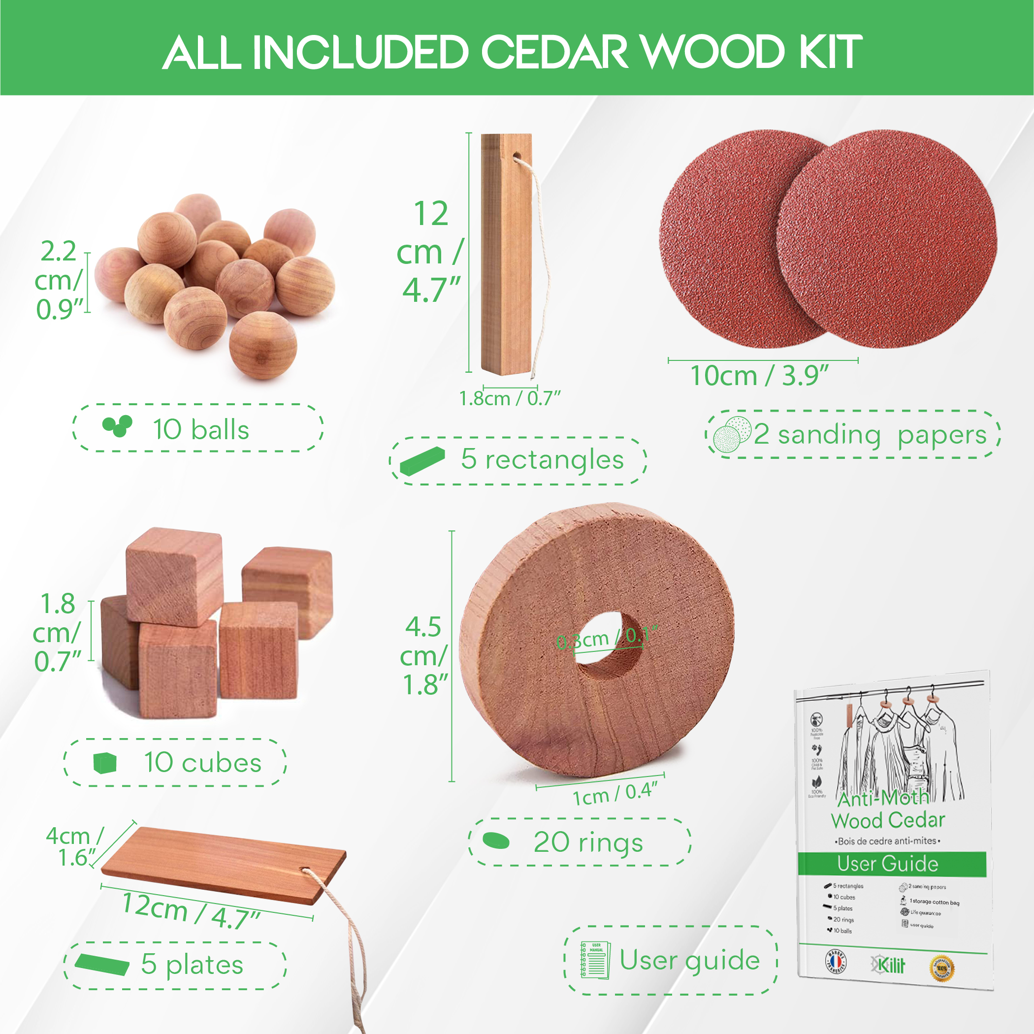 10 blocs de bois de cèdre suspendus, anti-mites en bois naturel
